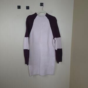 Express Colorblock Mock Neck Shift Sweater Dress in Light Pink/Maroon Size L